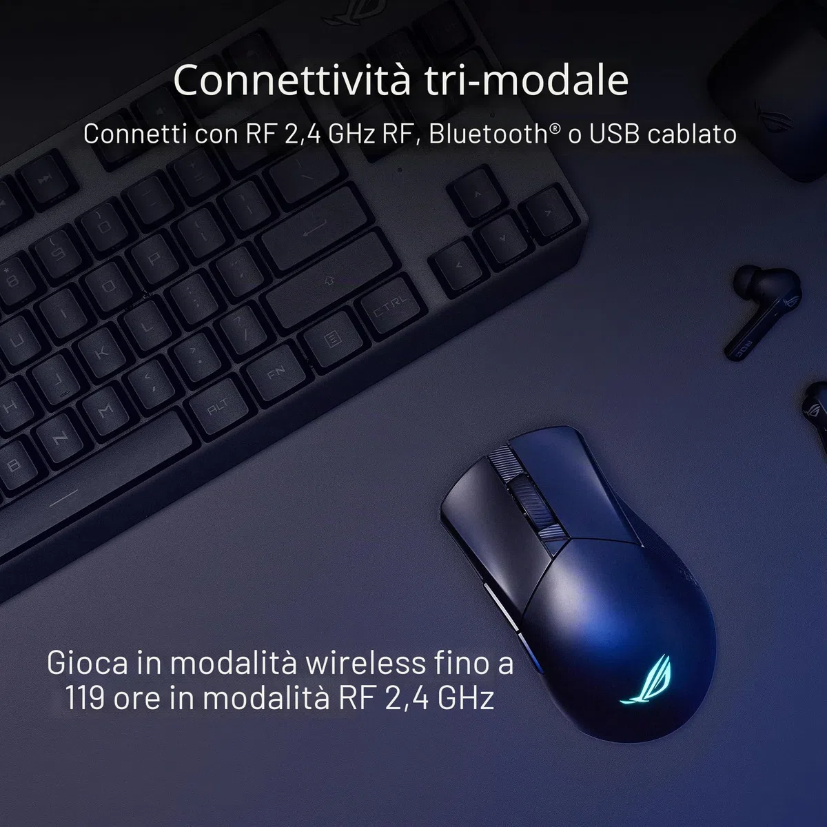 ASUS ROG Gladius III Mouse da gioco wireless AimPoint, connettività (2,4 GHz RF, Bluetooth, cablato), sensore 36000 DPI, 6 pulsanti programmabili, ROG SpeedNova, interruttori sostituibili, cavo