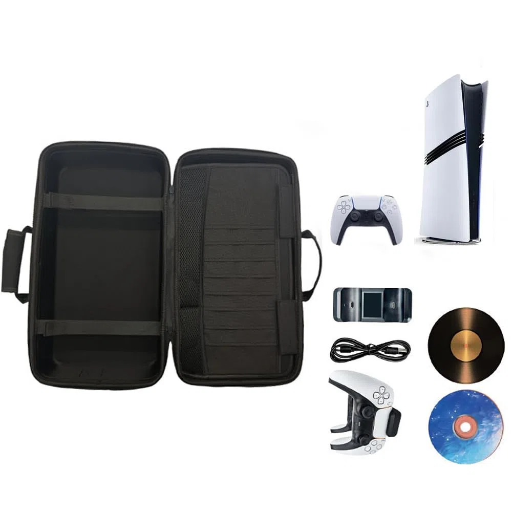 Generico Borsa di stoccaggio della console di gioco compatibile con PS5 Pro, custodia protettiva con scomparto multiplo per PS5 Pro Accessori di gioco Custodia protettiva da viaggio (NERO)