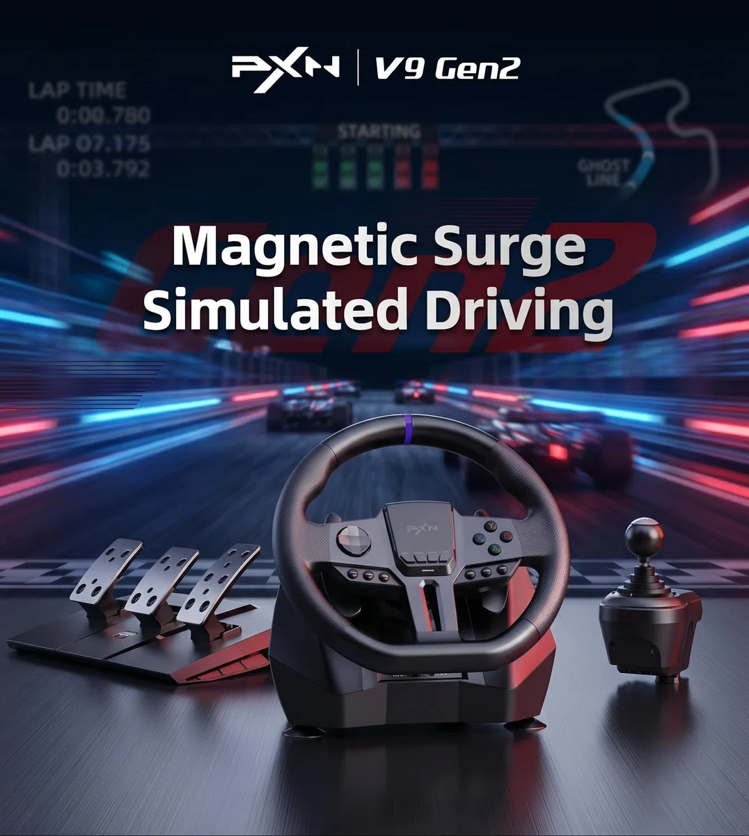 PXN V9 Volante per PC con pedali e cambio, 270/900 gradi, volante da corsa per PC, PS4, PS3, Xbox One, Xbox Series X/S, N-Switch (non supporta Mac/PS5)