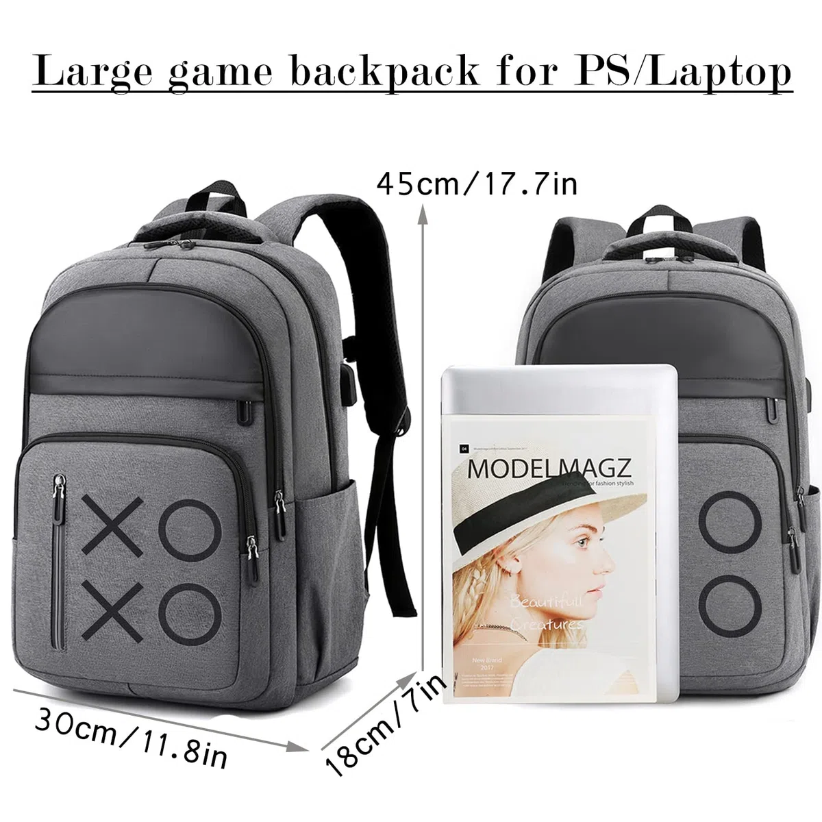 Zaino per console da gioco per PS5, borsa da viaggio per controller e accessori da gioco, grigio, grande, gioco