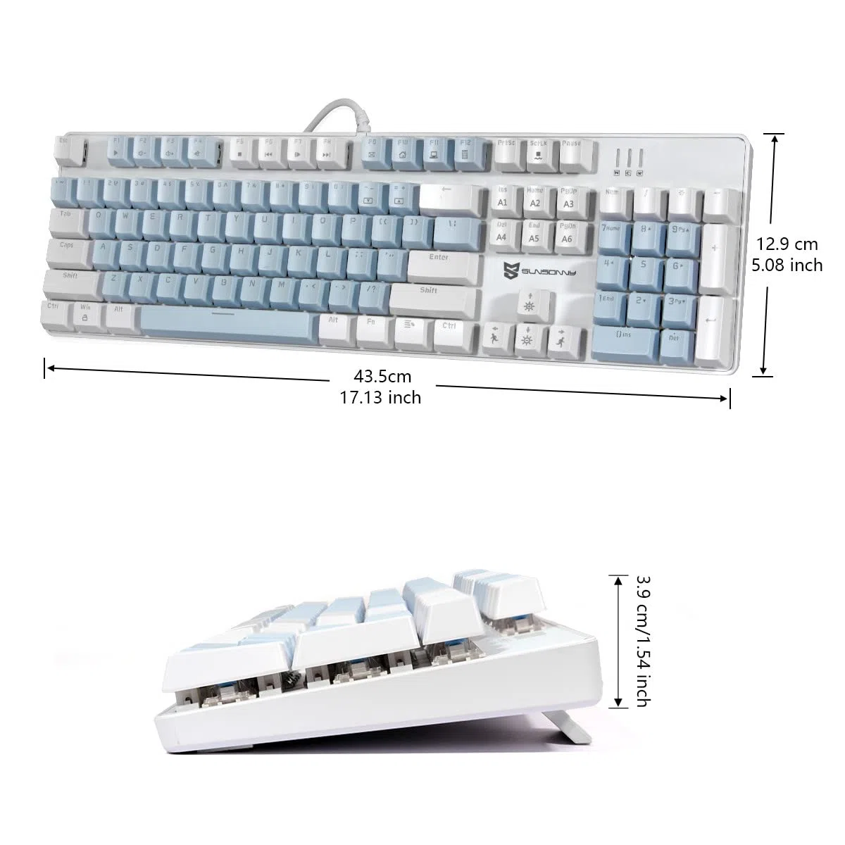 Merdia Tastiera meccanica da gioco | Interruttore marrone tastiera retroilluminata blu e bianca | 104 tasti layout USA | Tastiera da gioco cablata | Tastiera meccanica sostituibile a caldo | Tastiere