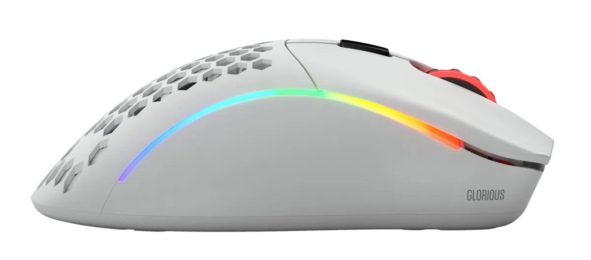 GLORIOUS Gaming Model D- (Piccolo) Wireless Mouse da gaming senza fili - Superleggero 67 g, design a nido d'ape, RGB, ergonomico, wireless 2,4 GHz senza lag, fino a 71 ore di batteria - Bianco opaco