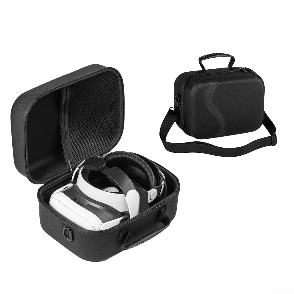 Custodia rigida per Meta 3S, custodia protettiva antiurto in EVA con scomparto per accessori per occhiali VR, controller e cavi, custodia portatile, nero (nero)