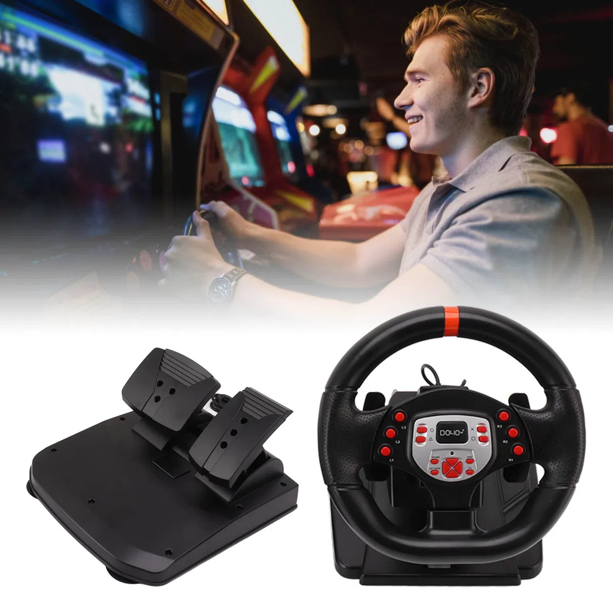 Luqeeg Volanti Corsa per Giochi, Volante per PC con Pedali, Volante da Gioco con Rotazione 180 Gradi Volante per Giochi da Corsa Accessori Videogiochi per 360 PC per per Switch