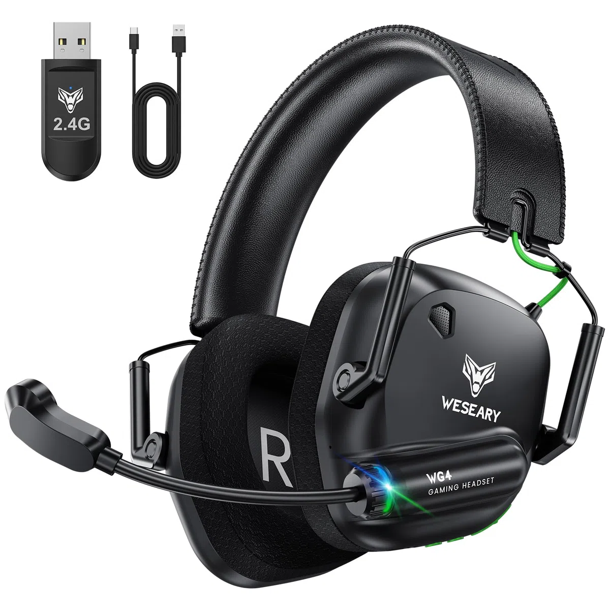 WESEARY WG4 Cuffie Gaming Wireless, 2,4 GHz Cuffie con Microfono per PS5, PS4, PC, Switch, Mac, Mobile, Stereo Cuffie Bluetooth con Luce LED, Batteria da 45 Ore