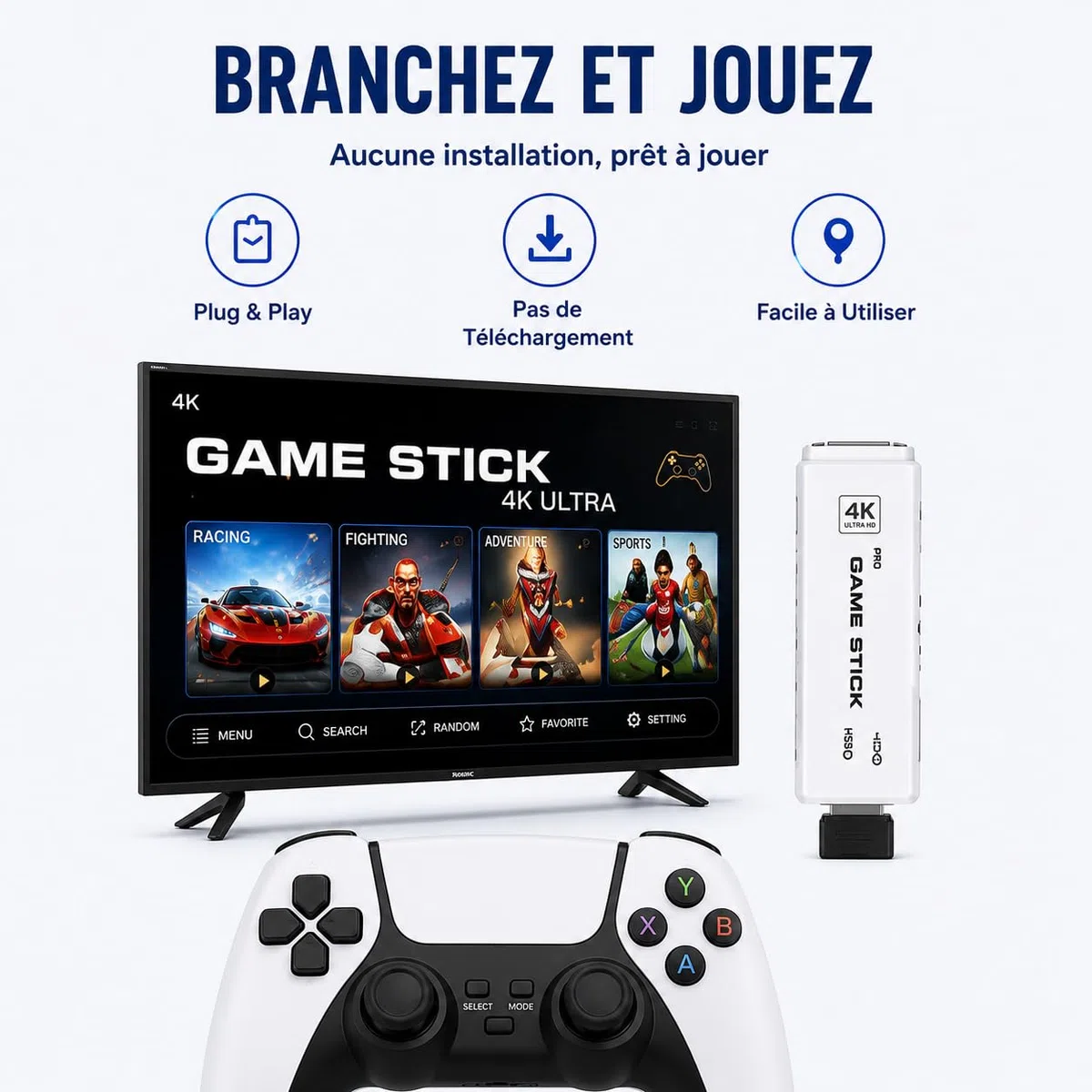 MARYS ELLEAY Console per videogiochi retrò Nawchedo 4K HDMI con oltre 40.000 giochi, 23 emulatori, plug-and-play, doppio controller wireless da 2,4 GHz, 64 GB (White 64G With 23000Games)