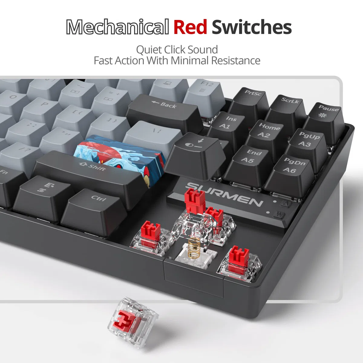 Owpkeenthy Tastiera meccanica da gioco al 75% con interruttore rosso, tastiera retroilluminata RGB, 87 tasti, compatta TKL, con cavo, per laptop, PC, gamer, Xbox PS (interruttore grigio/rosso 87)