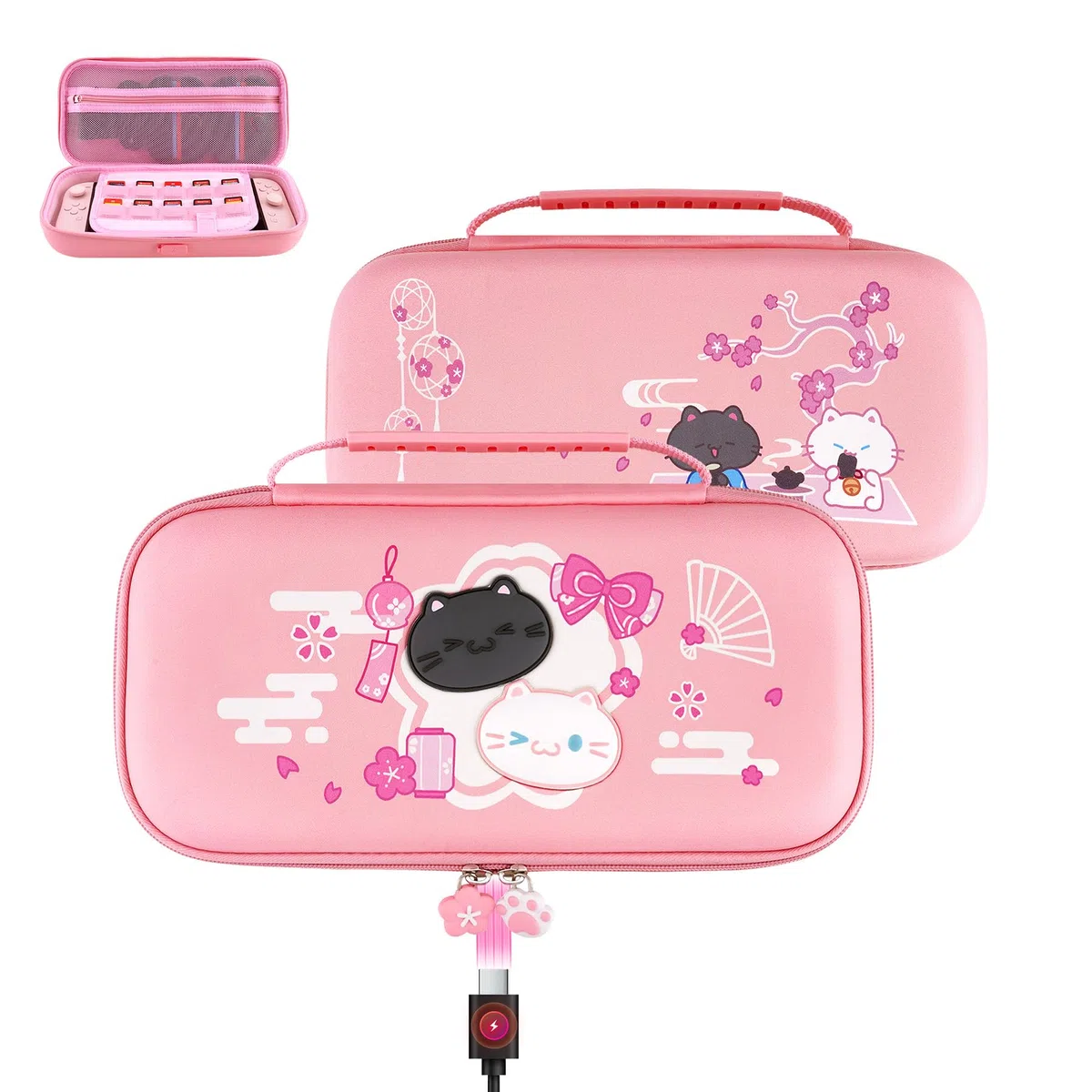 playvital Custodia per Nintendo Switch 2, Borsa Protettiva da Trasporto con Porta di Ricarica in Silicone e 10 Slot per Schede Gioco, Gattino di Fiori, Rosa