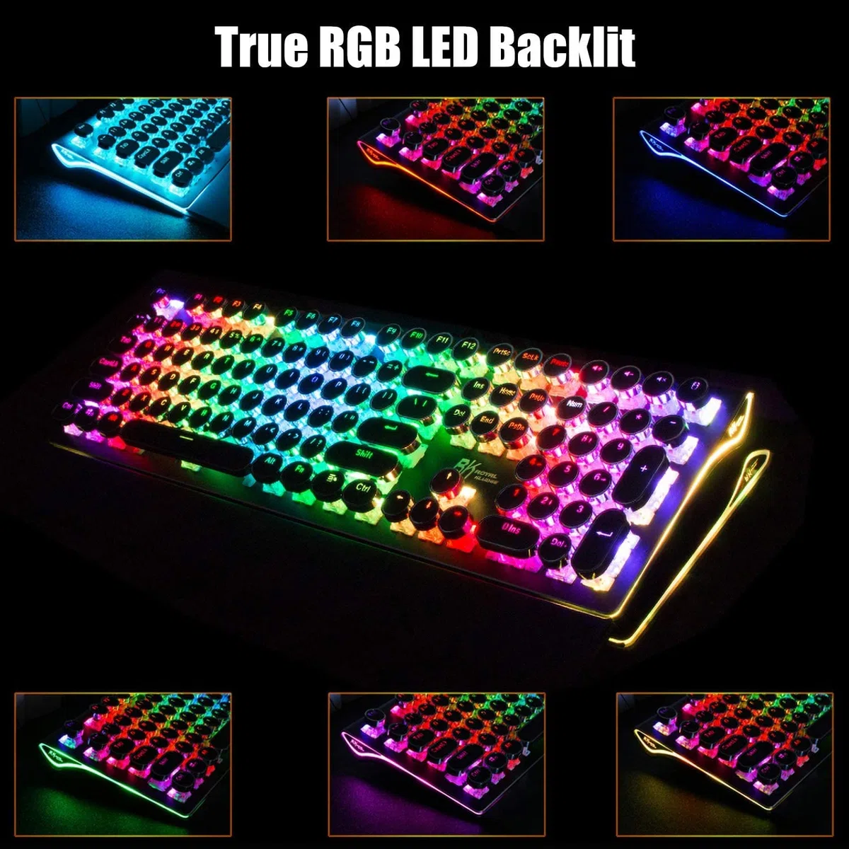 RK ROYAL KLUDGE Tastiera meccanica da gioco S108 in stile macchina da scrivere, con retroilluminazione RGB, poggiapolsi pieghevole a 108 tasti (interruttore rosso, nero)