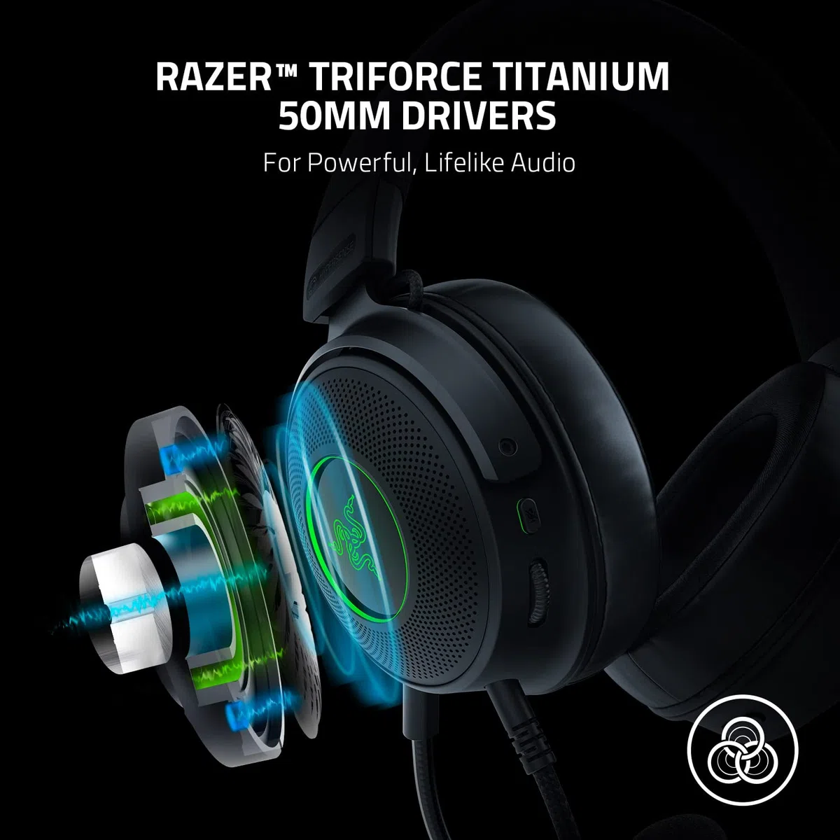 Razer Kraken V3 HyperSense Wired USB Gaming Headset w/Haptic Technology: driver Triforce Titanium 50mm - THX Spatial Audio - Tessuto ibrido e cuscinetti in memory foam in similpelle - Microfono