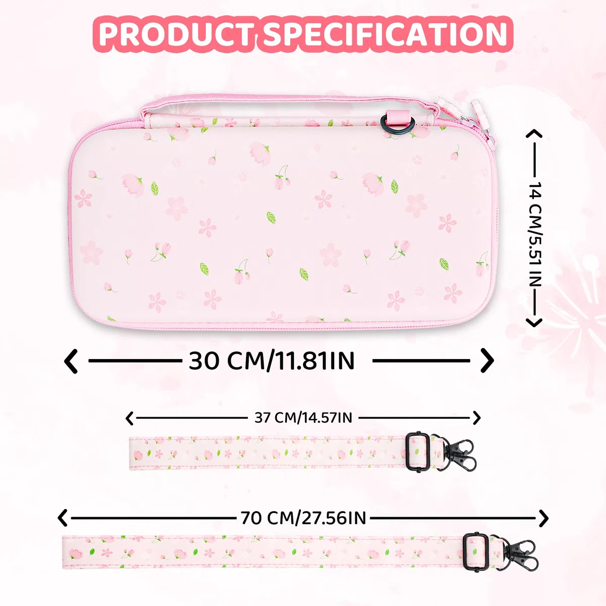 RHOTALL Custodia da trasporto rosa con fiori di ciliegio per Nintendo Switch 2, custodia protettiva da viaggio Sakura, custodia trasparente glitterata con fiore agganciabile per Switch 2, pellicola