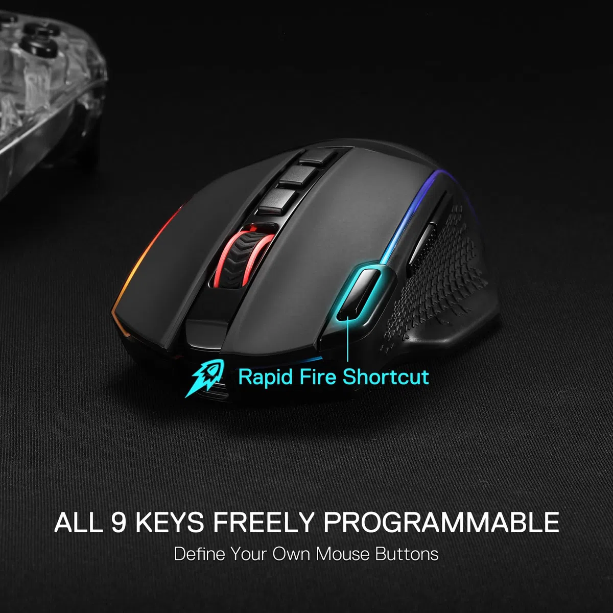 Redragon M991 Mouse Wireless 19000 DPI Fuoco Rapido 9 Tasti | mouse gioco wireless cablato 19000 DPI tasto fuoco rapido 9 pulsanti macro autonomia 45 ore retroilluminazione RGB