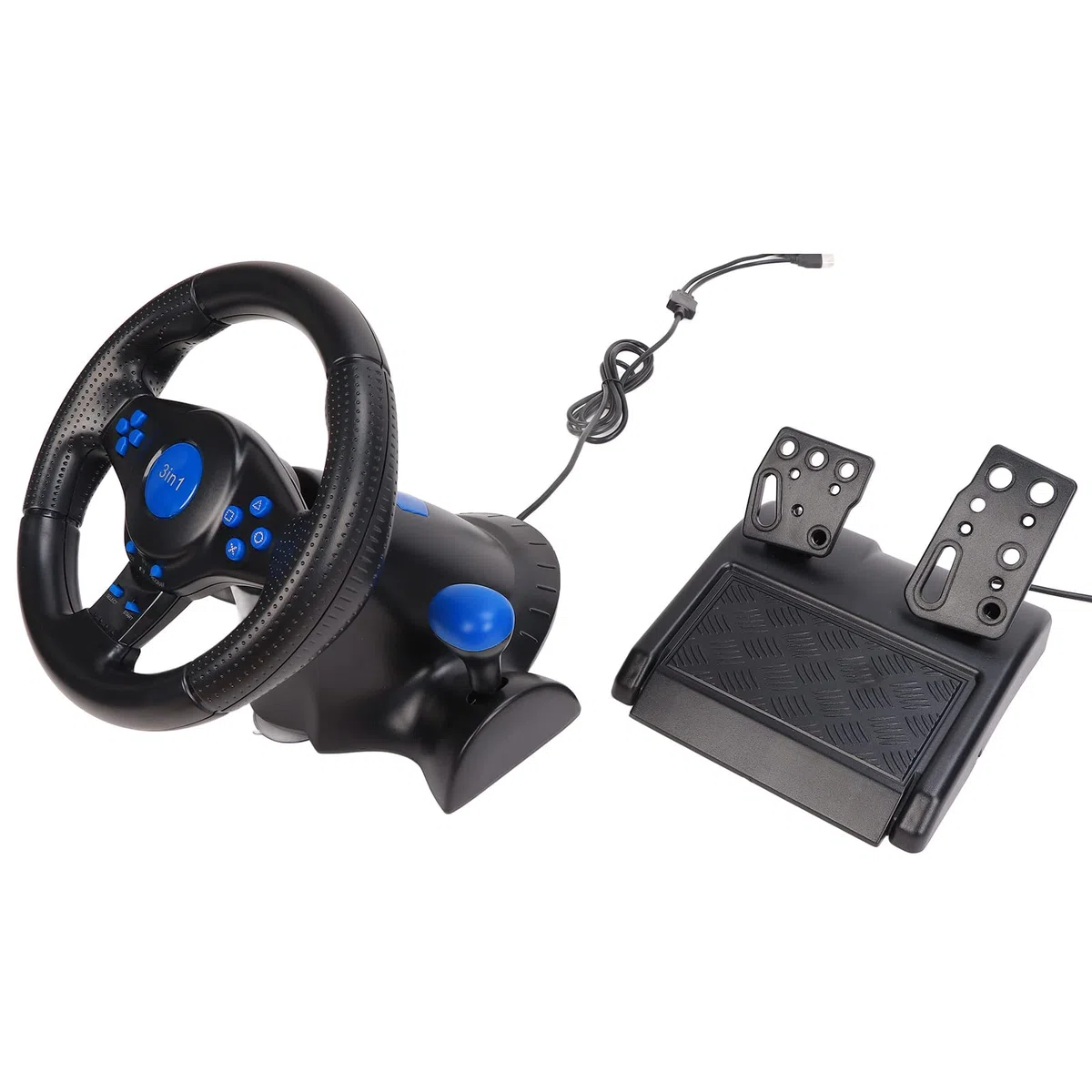 Cryfokt Volante da Gioco per PC Doppia Vibrazione Rotazione di 180 Gradi Volante da Gioco 3 in 1 con Pedali per PC, Materiale ABS Alimentato Tramite USB
