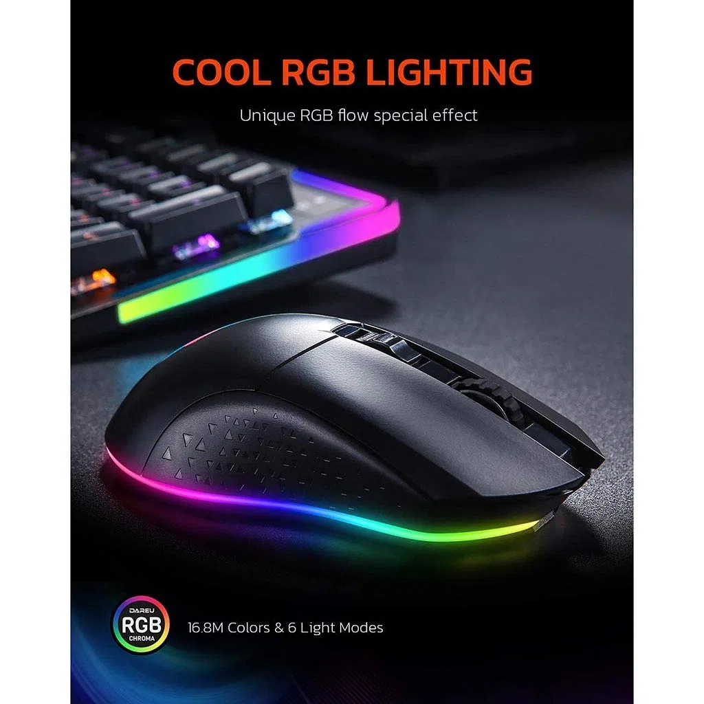 RajoNN Mouse Wireless Mouse, Mouse da Gioco cablati RGB di Tipo C con 7 Pulsanti programmabili, Mouse da Gioco RGB Ricaricabili 10000 DPI, 150 IPS, Frequenza di Polling 1000 Hz, per PC e