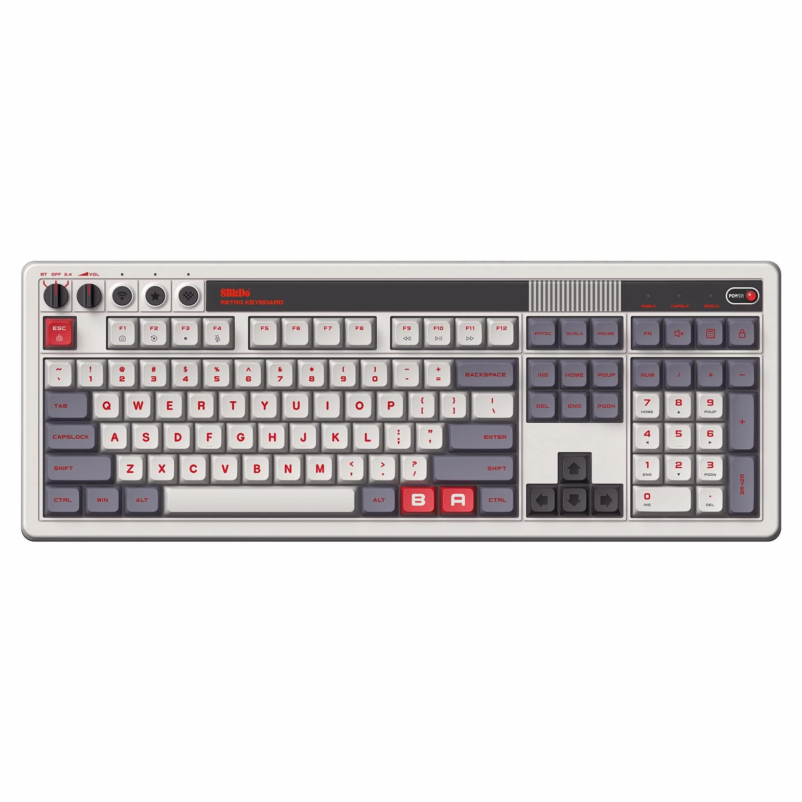 8BitDo Retro 108 Mechanical Keyboard with 108 Keys and Integrated Numpad, Bluetooth/2.4G/USB-C Hot Swappable Wireless Gaming Keyboard for Windows and Android - N Edition - QWERTY ANSI US Layout
