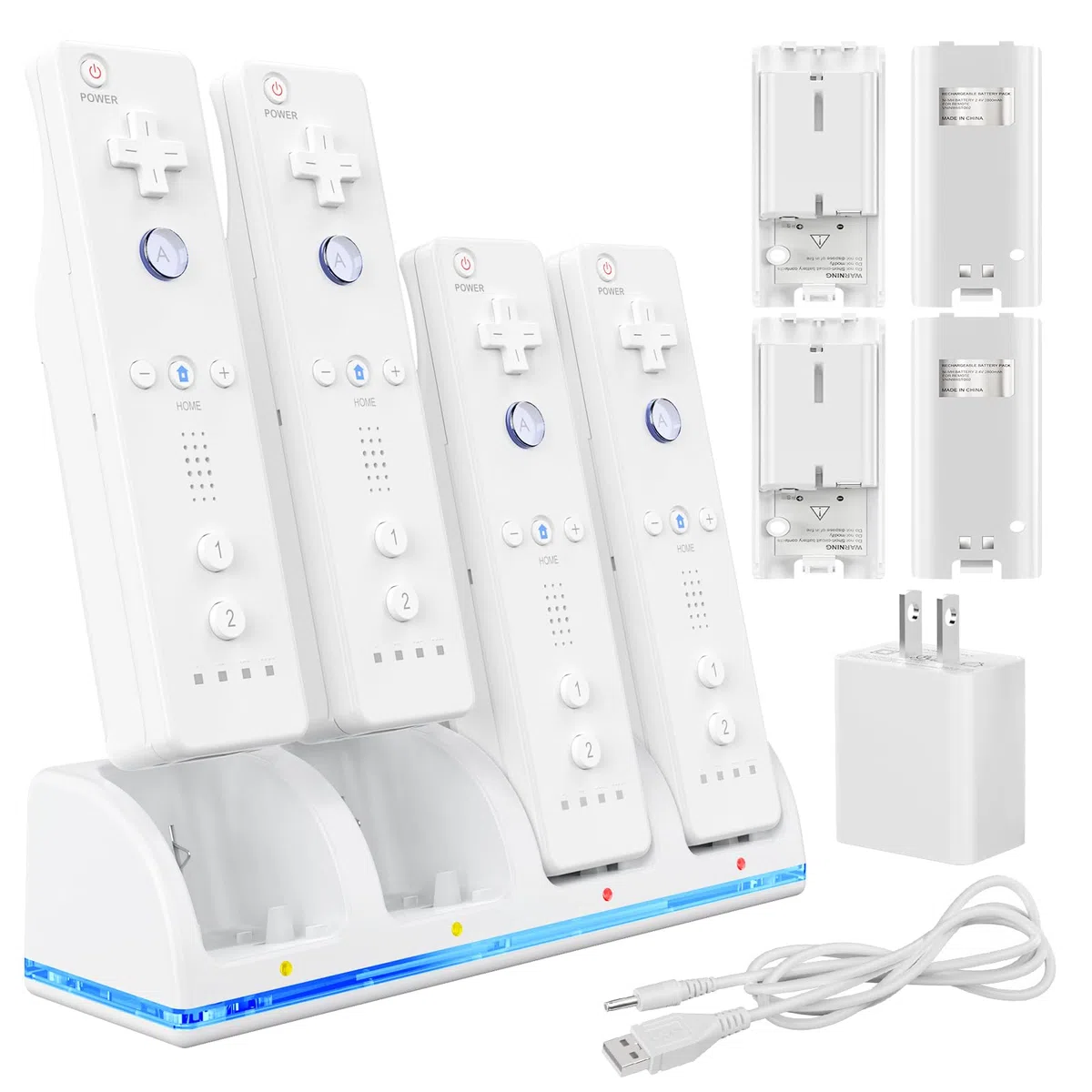 KEKUCULL Stazione di ricarica per Wii/Wii U con 4 batterie ricaricabili da 2800 mAh, stazione di ricarica controller per controller Wii, telecomandi non inclusi