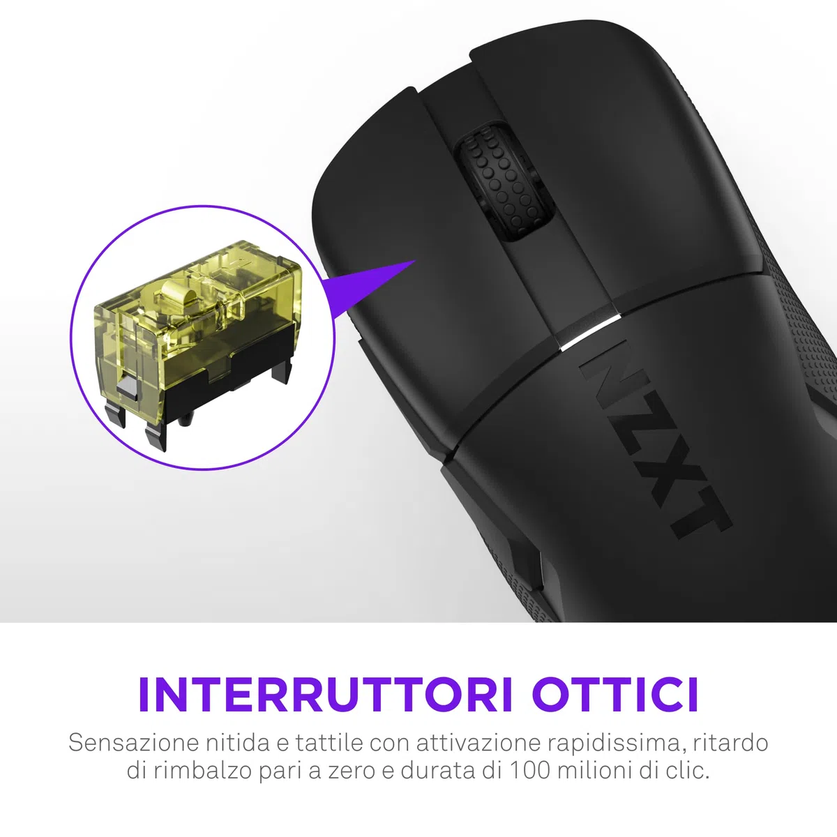 NZXT Lift Elite Wireless Gaming Mouse – Ultra leggero 57 g – 4K/8K Polling Rates, Switch ottici, Sensore ottico 26K DPI – Lunga durata della batteria – Grip laterali in gomma – Nero