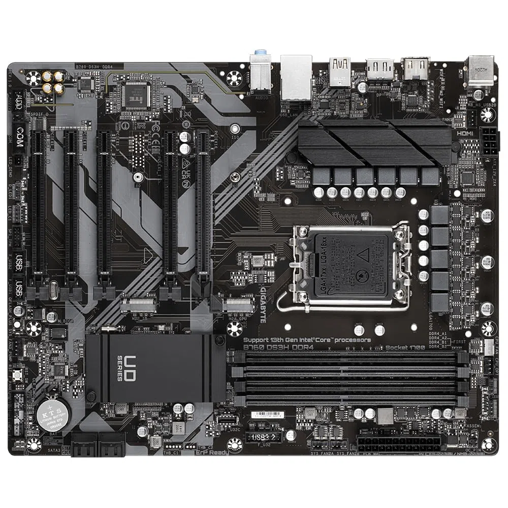 GIGABYTE B760 DS3H DDR4 Scheda Madre - Supporta CPU Intel Core di 14a generazione, VRM digitale a 18+2+1 fasi, fino a 5333MHz DDR4 (OC), 2xPCIe 4.0 M.2, GbE LAN, USB 3.2 Gen 2