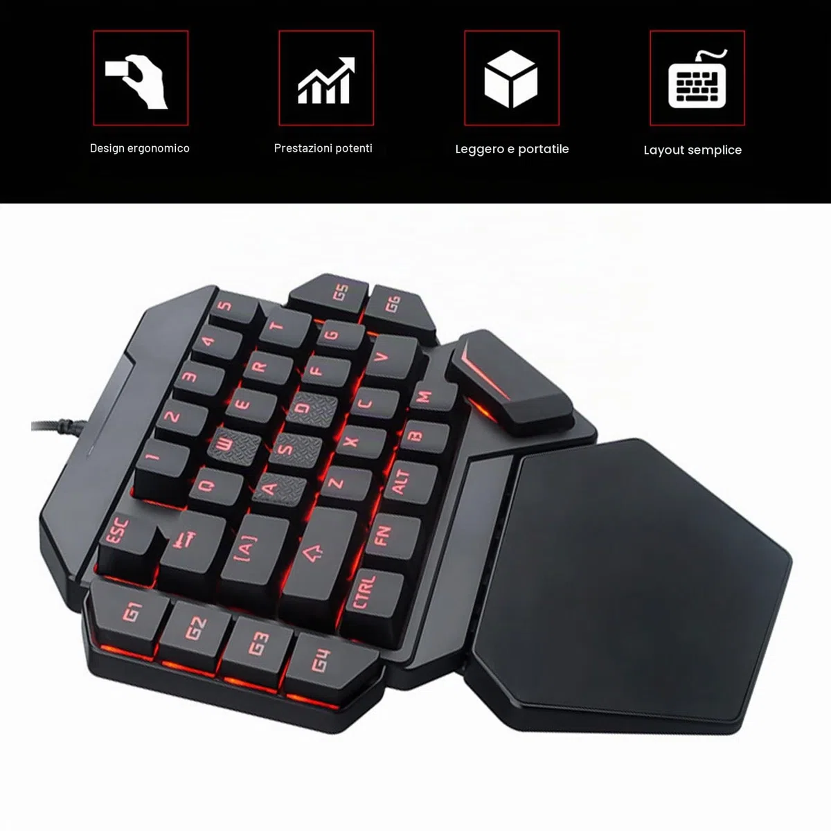 Tastiera da Gioco con Una Mano, Retroilluminata RGB 35 Tasti, Controllo Sensibile Accurato, 6 Tasti Programmabili, Design Ergonomico, Mezza Tastiera per PC Gamer