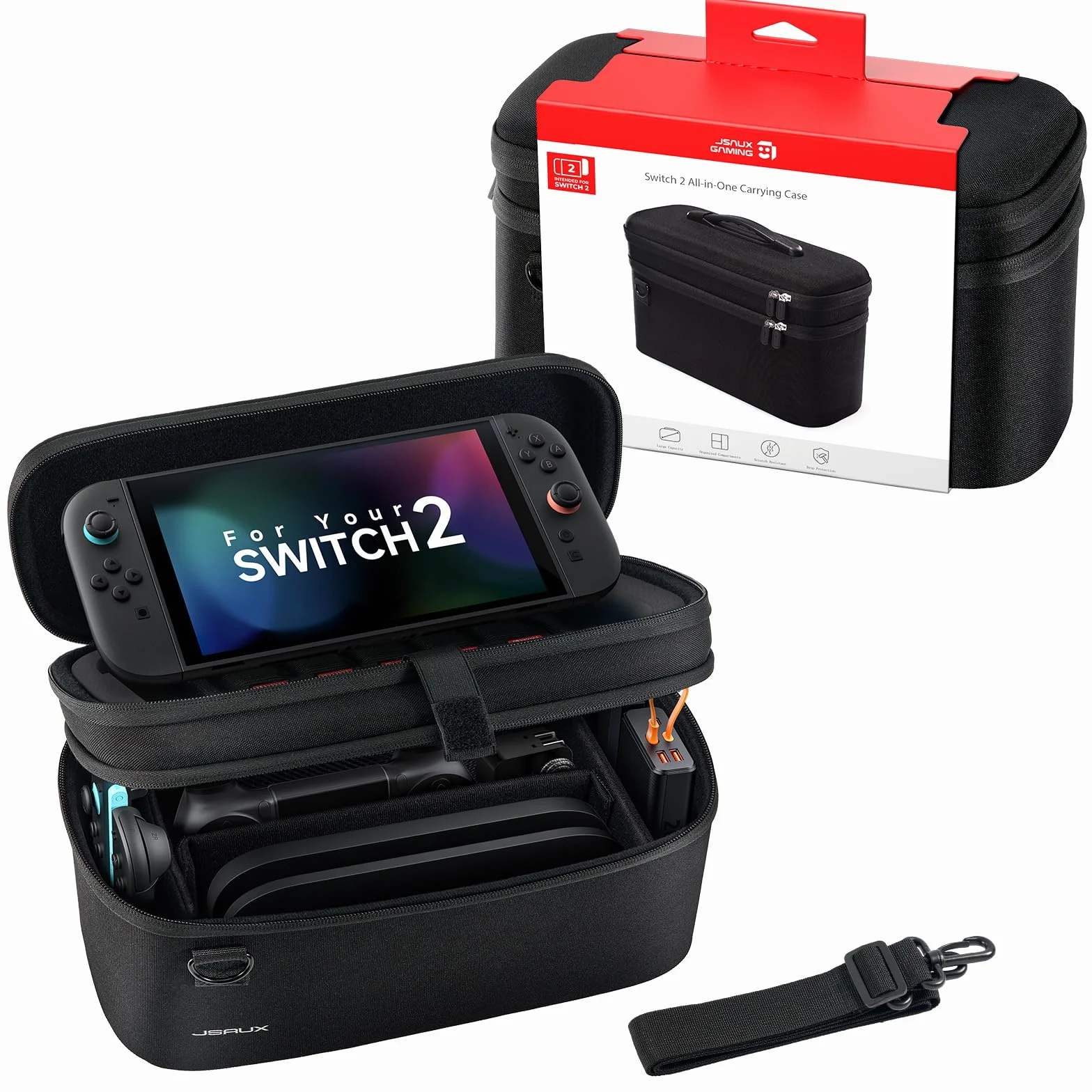 JSAUX Custodia Tutto-in-Uno per Nintendo Switch 2, Borsa da Viaggio per Dock, Controller Pro e Accessori, Adatta alla Console con Cover, Grande Capacità – Nero
