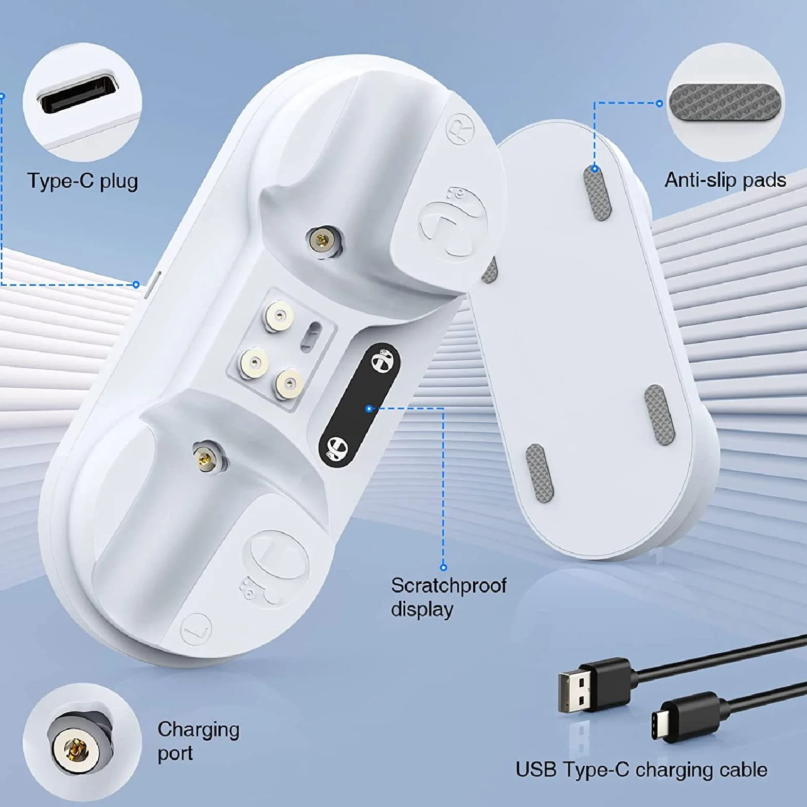 Stazione di Ricarica per Controller VR, Dock con Supporto e Doppio Caricatore Magnetico a Ricarica Rapida, Indicatore LED, per Controllori Sensore VR