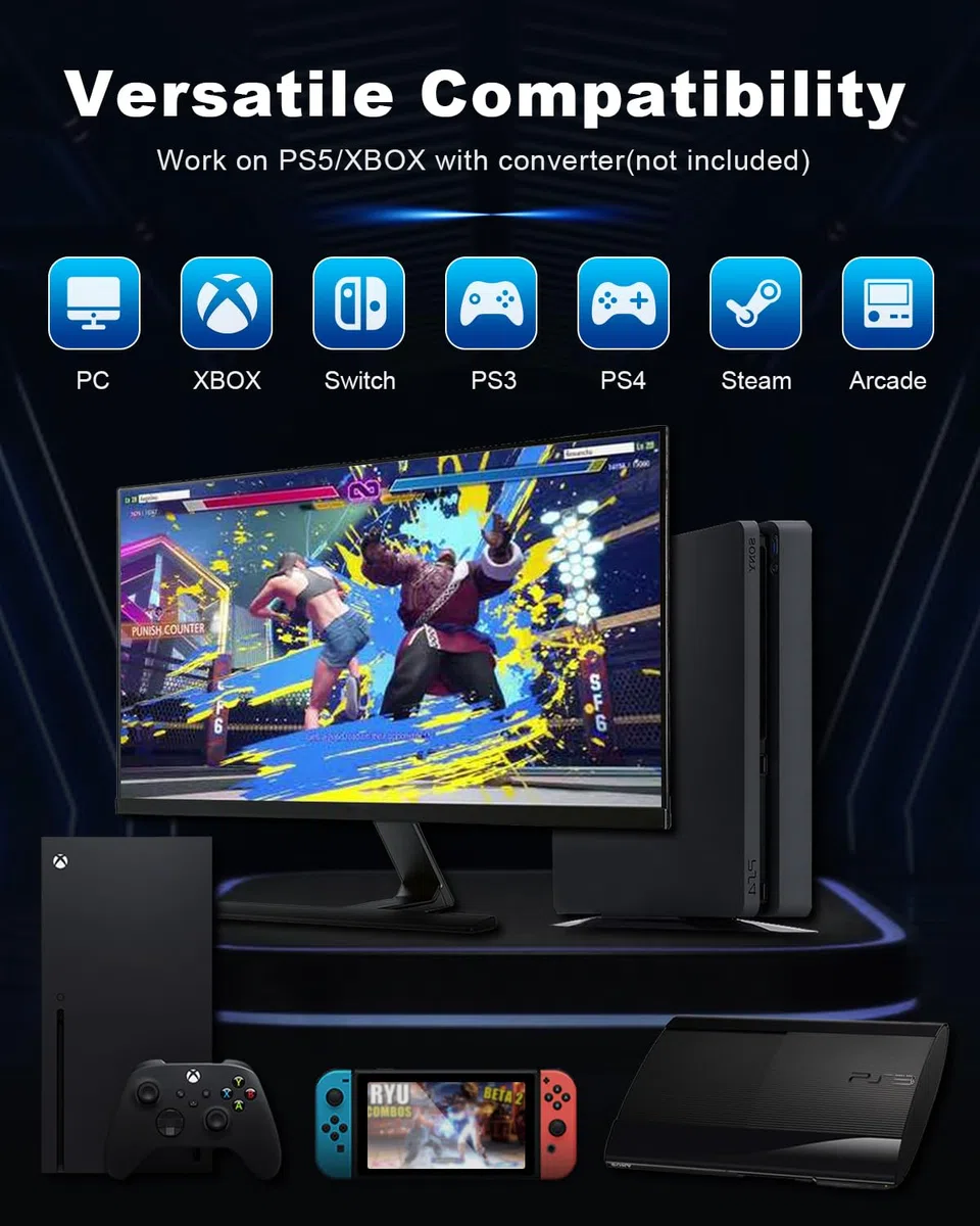 Haute42 - Controller senza leva U16 per giochi arcade: pannello graffiti fai da te, cerchi retrò, serie U16, interruttore a 16 tasti a basso profilo in cristallo, controller RGB personalizzato per