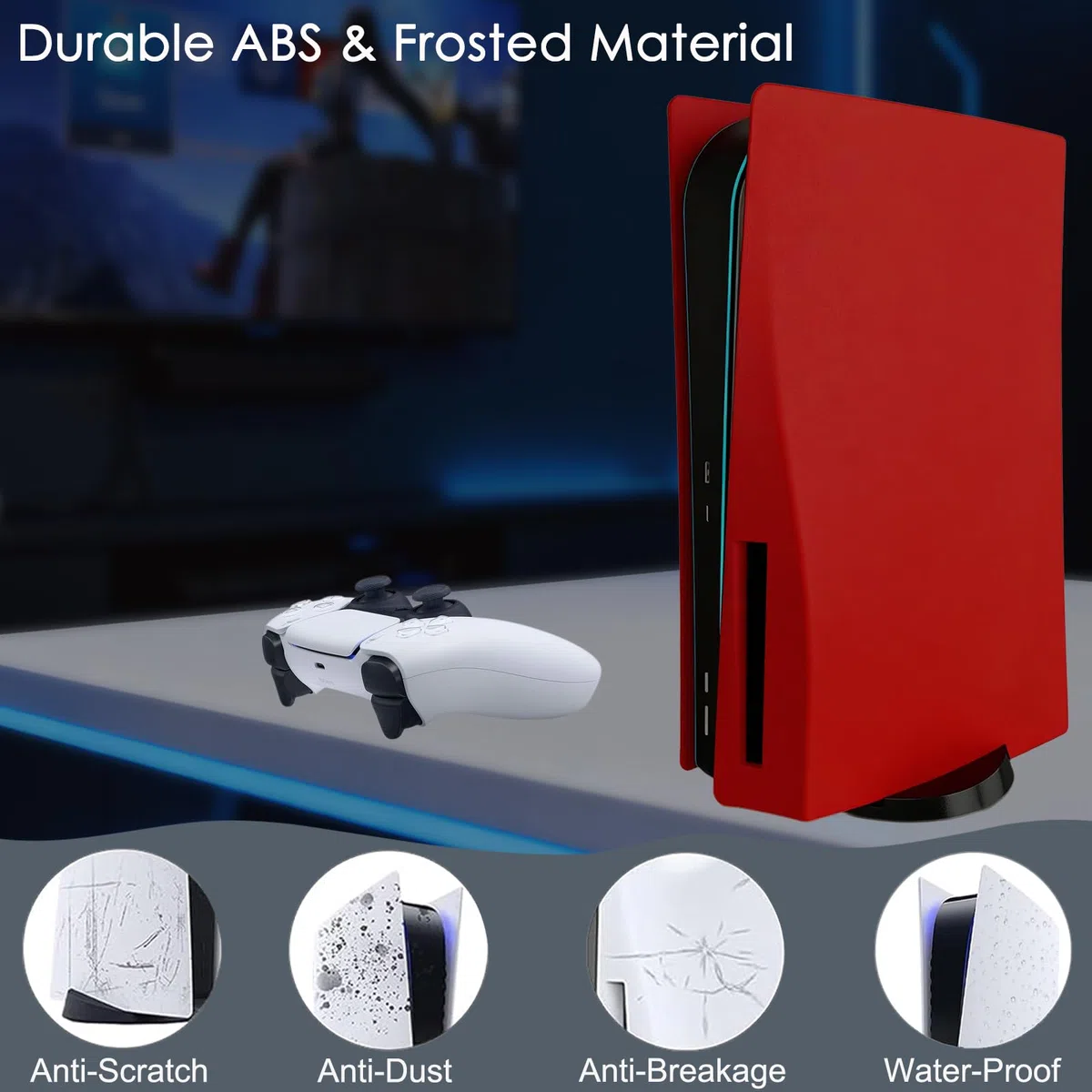 Megadream - Custodia di ricambio per console PS5 per console PS5, in ABS, antiurto, antigraffio, antipolvere, cover per console Sony PS5, edizione disco (rosso)