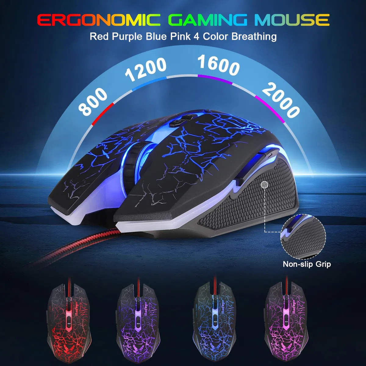 BlueFinger Tastiera e mouse da gioco con cavo USB, con retroilluminazione e tastiera combinata, lettere bagliore, retroilluminate a 3 colori, tastiera e mouse per gioco e lavoro