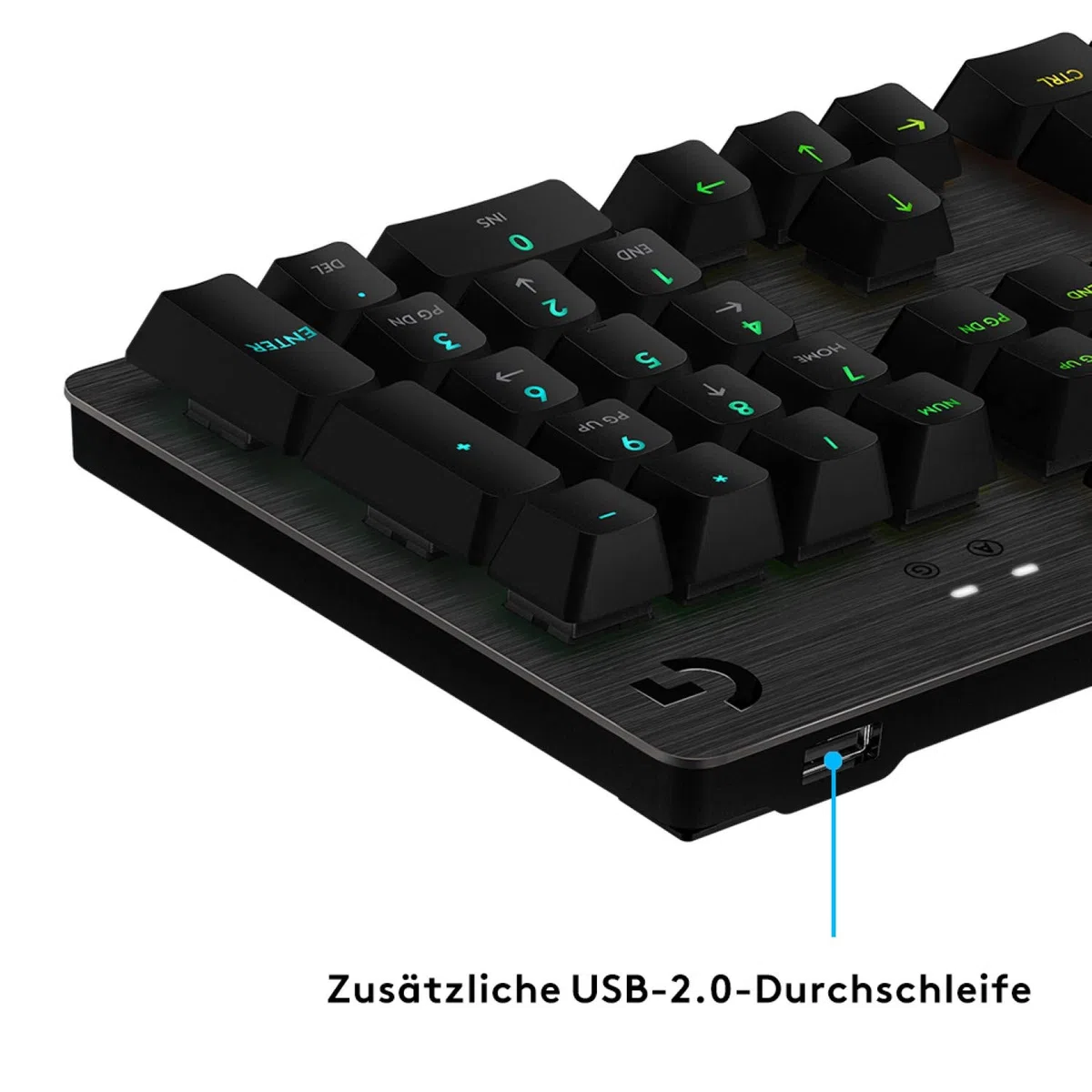 Logitech G513 tastiera meccanica da gioco, switch tattili GX Brown, illuminazione RGB, pass-throughput USB, poggiapolsi con memory foam, alloggiamento in alluminio, layout tedesco QWERTZ –