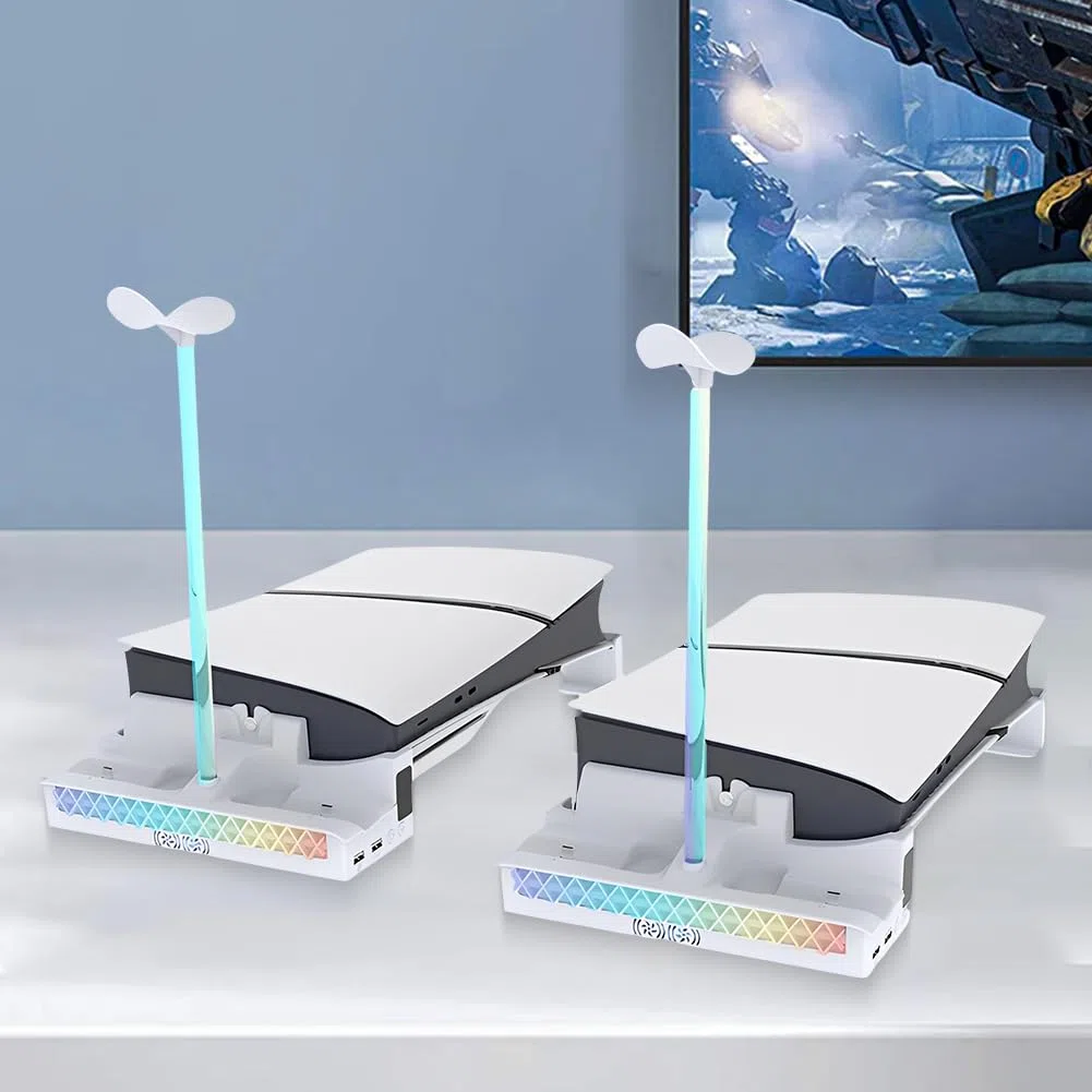 Stazione di raffreddamento RGB per PS5 con caricatore doppio controller e supporto per cuffie per console PS5
