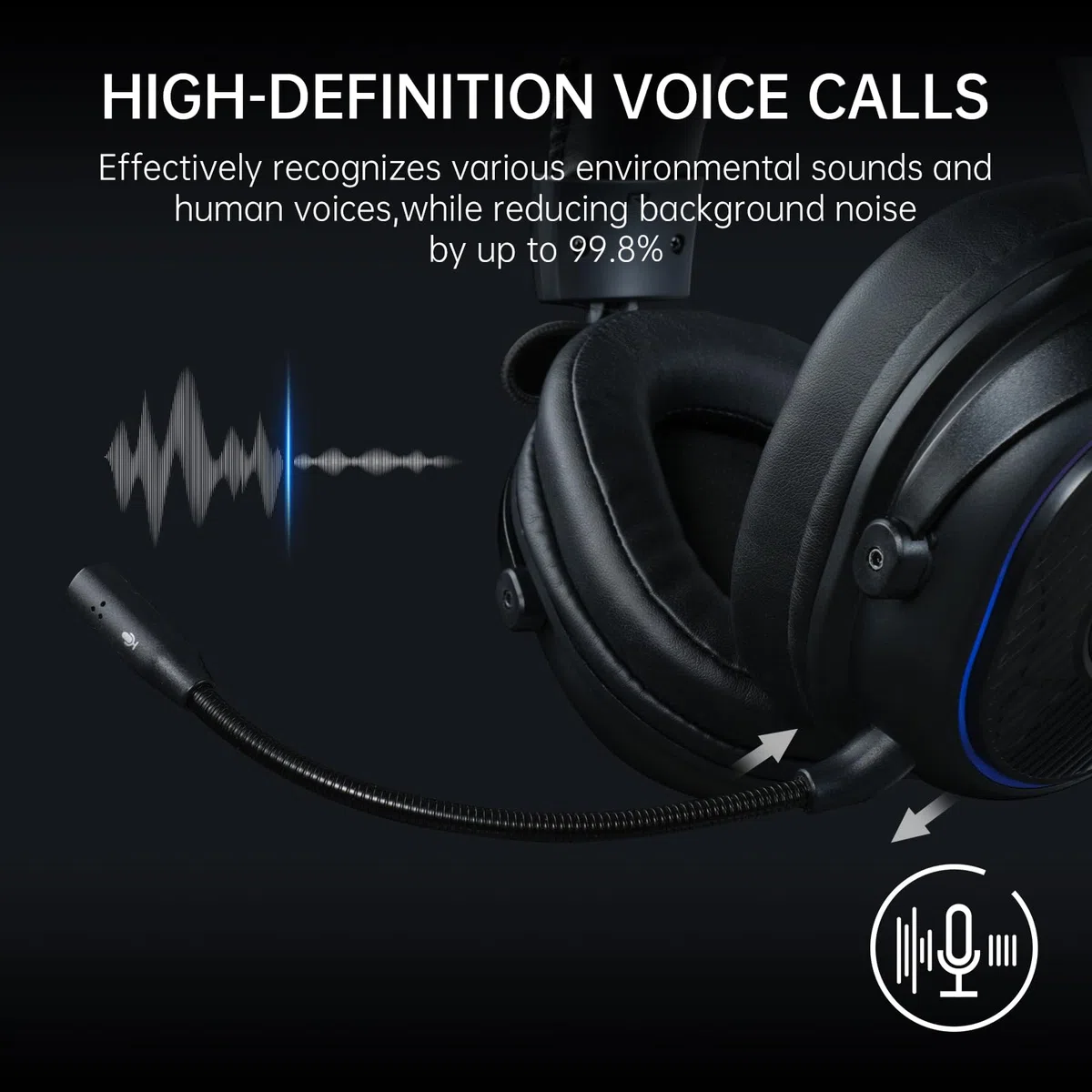 EKSA Mako BT Cuffie Gaming Wireless Per PC/Ps5/Ps4, 2,4GHz Wireless+5.3 Bluetooth Cuffie con Microfono 3D Qualità Audio Senza Perdita di Bassa Latenza, Durata di Oltre 80+ Ore