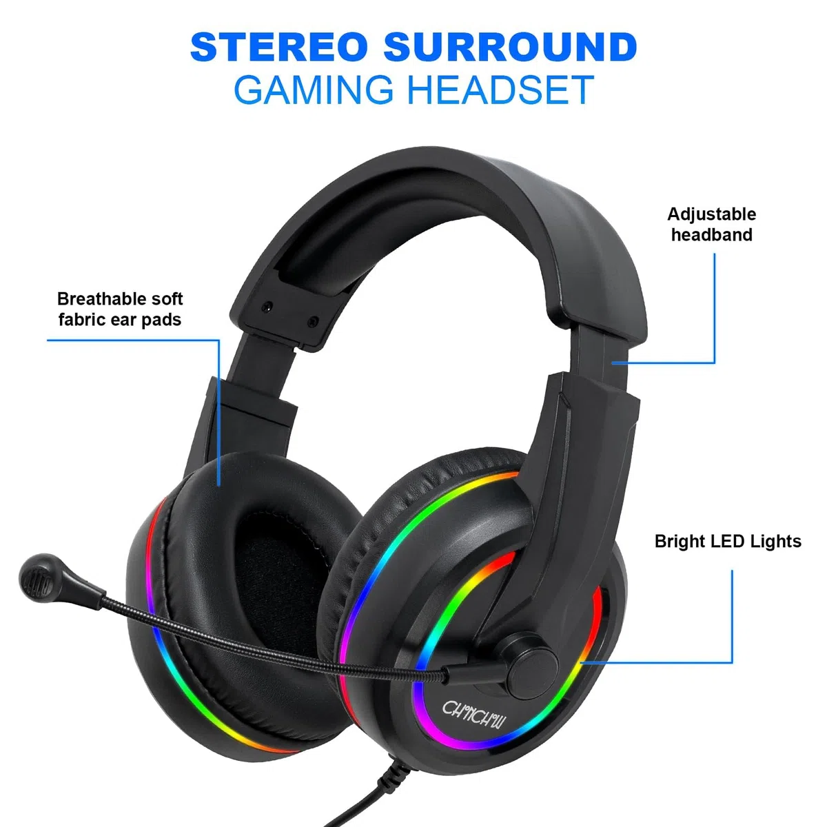CHONCHOW Set di tastiera, mouse, cuffie e tappetino per mouse da gioco a LED, set di luci arcobaleno cablate per Xbox PS4 PS5 PC Laptop Gamer