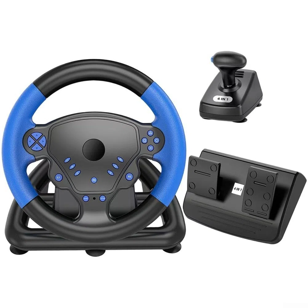 Volante da corsa wireless con pedali e cambio, volante da gioco per PS4 PC Smart TV, controller ergonomico ABS per simulatori di guida auto, rosso o blu (rosso)
