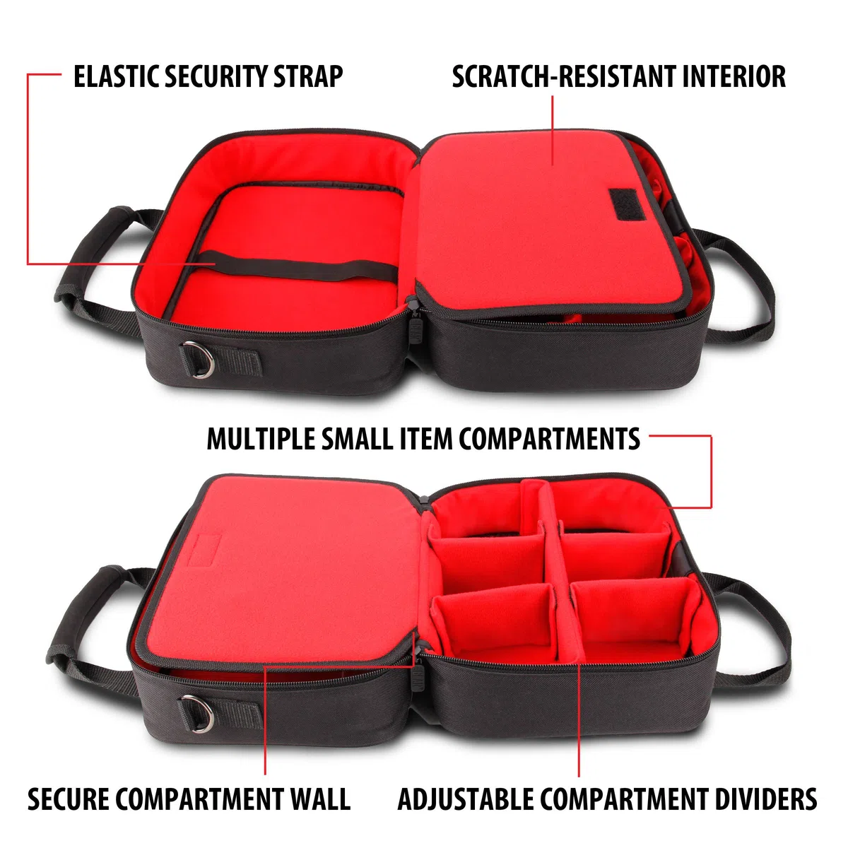 USA Gear Custodia da Viaggio Compatibile con Nintendo Switch 2, Dock Station, Gamecube/Pro Controller , Joy Con e Altri Accessori per Nintendo Switch 2 - Interno Personalizzabile, Tracolla - Rosso