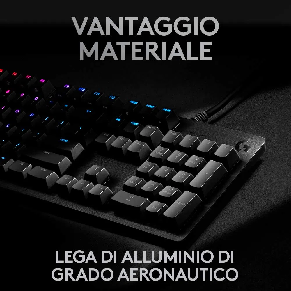 Logitech G512 Tastiera Gaming Meccanica, RGB LIGHTSYNC, Tasti Retroilluminati, GX Red Lienear Switch, Telaio in Alluminio Spazzolato, Tasti Personalizzabili, USB, QWERTY US Layout, Carbon/Nero