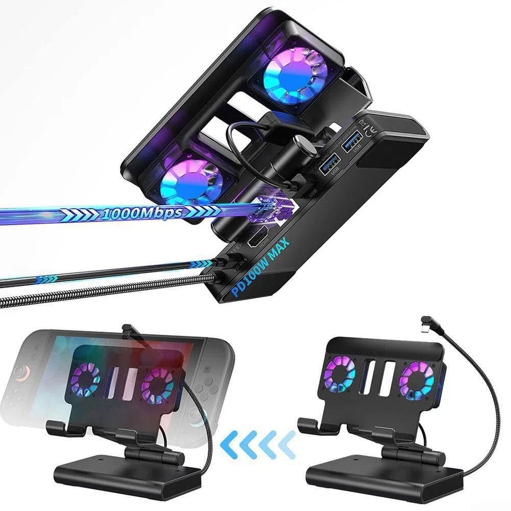 Ventola di raffreddamento per Nintendo Switch Cover posteriore di ricambio con display digitale Doppia ventola Sistema di raffreddamento efficiente Design antiscivolo per il gioco per sessioni