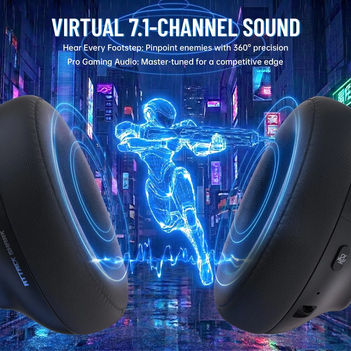 ATTACK SHARK L50PRO Cuffie Gaming Wireless Audio Surround 7.1 Modalità EQ Driver 53mm Connettività Tripla Batteria 1100mAh Cuffie Circumauricolari con Microfono Rimovibile Anti-Rumore,Nero