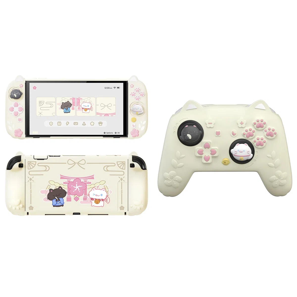 playvital Cover Dockable per Nintendo Switch 2 & Custodia in Silicone per Nintendo Switch 2 Pro Controller, Gattino di Fiori - Giallo Antico