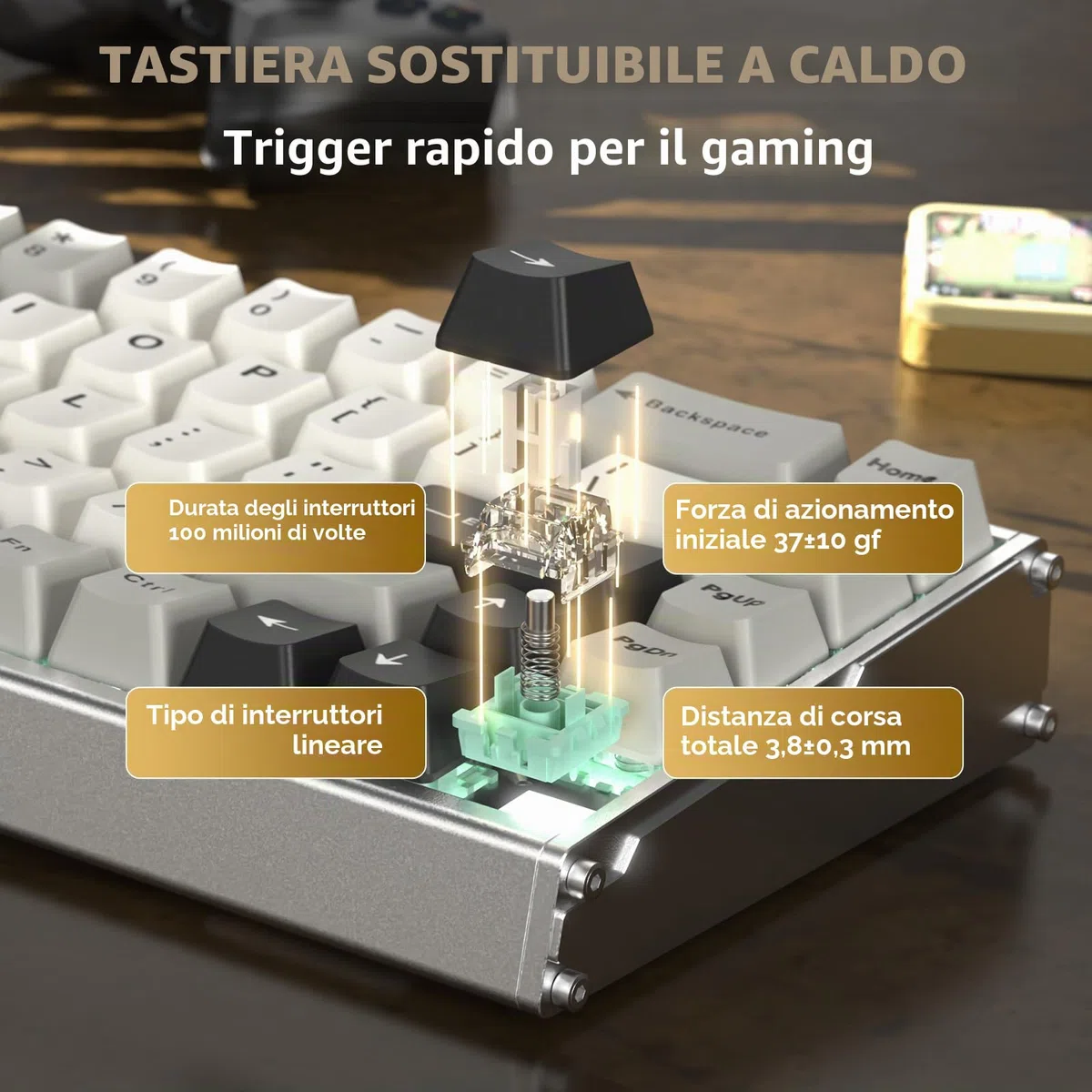 ATTACK SHARK X68MAX HE Tastiera In Alluminio CNC Completo, 8KHz Rapid Trigger, Azionamento Regolabile 0.005mm, Gaming RGB Cablata con Switch Magnetico, Snap Tap, Cavo C01 Ultral (Bianco Stella)