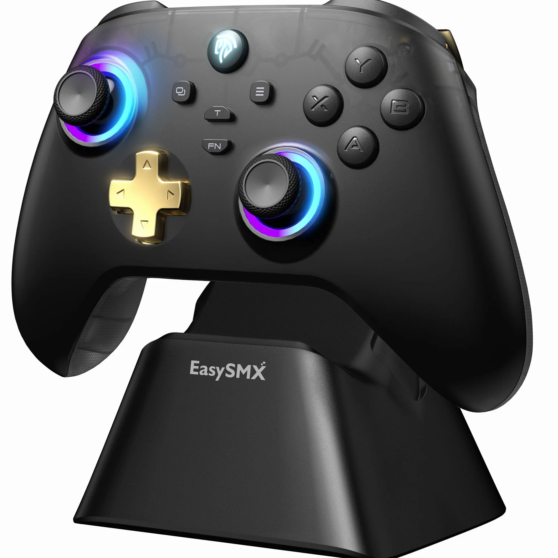 EasySMX D05 Wireless Controller PC con Base di Ricarica - RGB luce - Joystick Hall - Trigger Hall - Batteria ricaricabile da 1000 mAh - Vibrazione - Turbo - per PC/Switch/Mobile - Nero