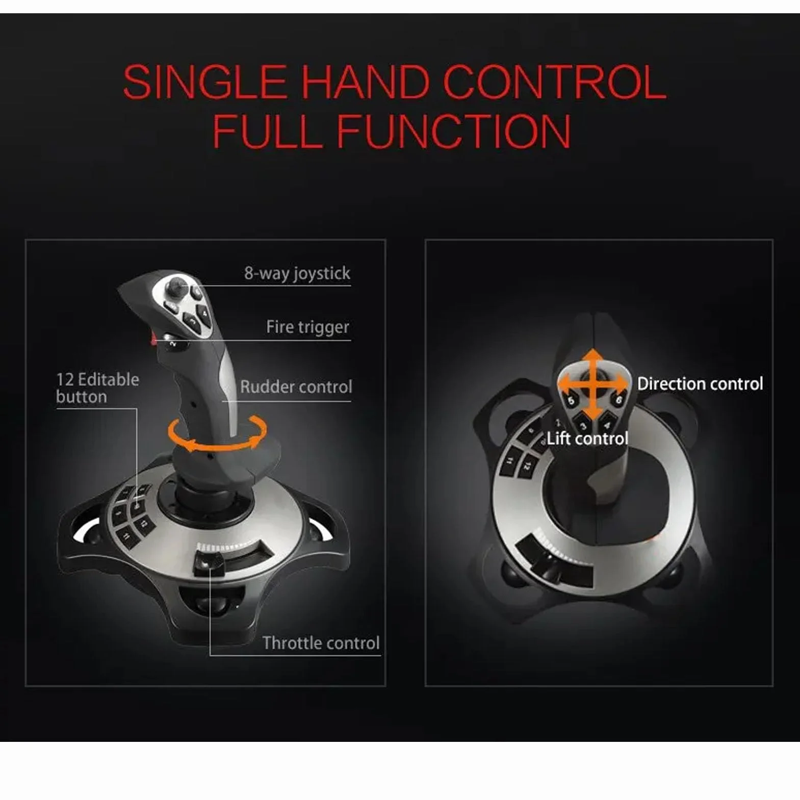 Joystick per Simulazione di Volo per PC, Controller di Gioco per Simulatore di Volo per Giochi USB con Funzione di Vibrazione e Controllo 'acceleratore, Gamepad Cablato Flight