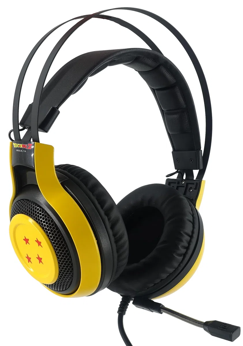 TEKNOFUN - Dragon Ball Z con licenza ufficiale - Cuffie - Cuffie da gioco - Connettore Jack da 3,5 mm - Cavo da 2,2 m - Archetto regolabile - Giallo - Per bambini e adulti - 811236