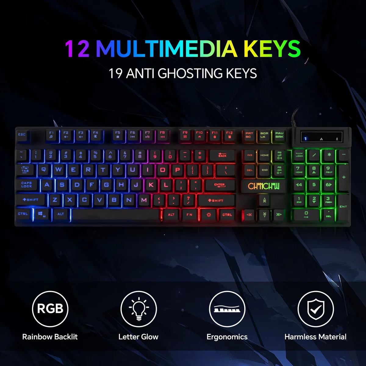CHONCHOW Set di tastiera, mouse, cuffie e tappetino per mouse da gioco a LED, set di luci arcobaleno cablate per Xbox PS4 PS5 PC Laptop Gamer