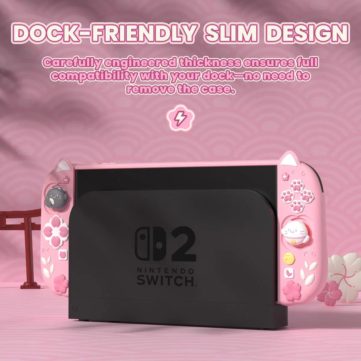 playvital Cover Dockable per Nintendo Switch 2 & Custodia in Silicone per Nintendo Switch 2 Pro Controller, Gattino di Fiori - Rosa