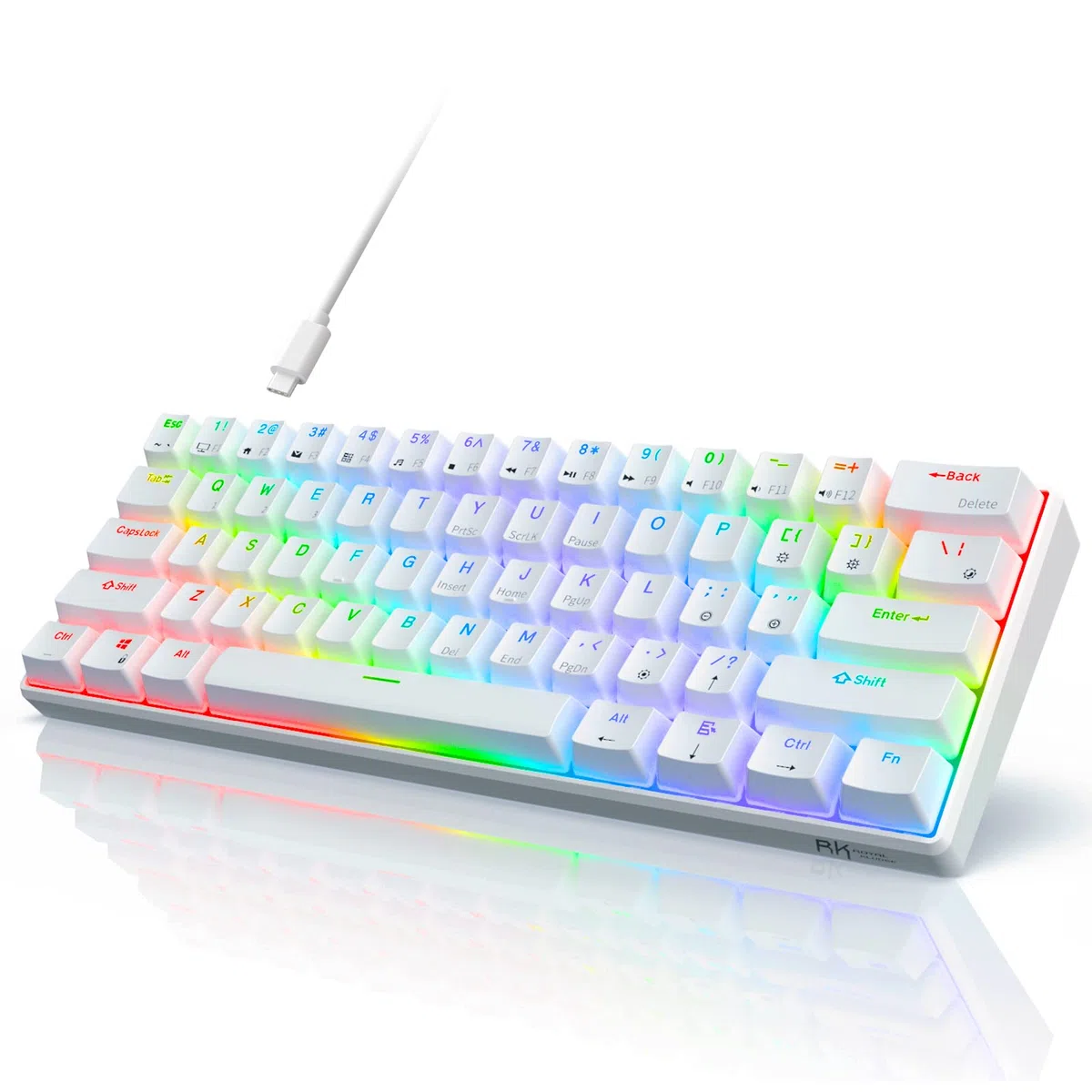 RK ROYAL KLUDGE RK61 QMK/VIA Tastiera Meccanica Al 60%, Tastiera Da Gioco Cablata Programmabile A 61 Tasti Retroilluminazione RGB Layout USA Sostituibile A Caldo (Interruttore Rosso, Bianco)