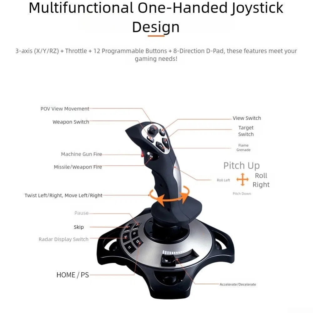 Caswynlife Simulatore di volo Joystick Controller, per PC, ABS Game Flight Handle con controllo preciso, esperienza di gioco coinvolgente, per gli appassionati di Sim, nero