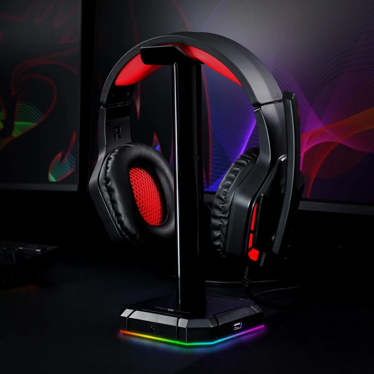 Redragon - Supporto per cuffie Scepter-Pro (HA300) Retroilluminazione RGB con 4 porte USB