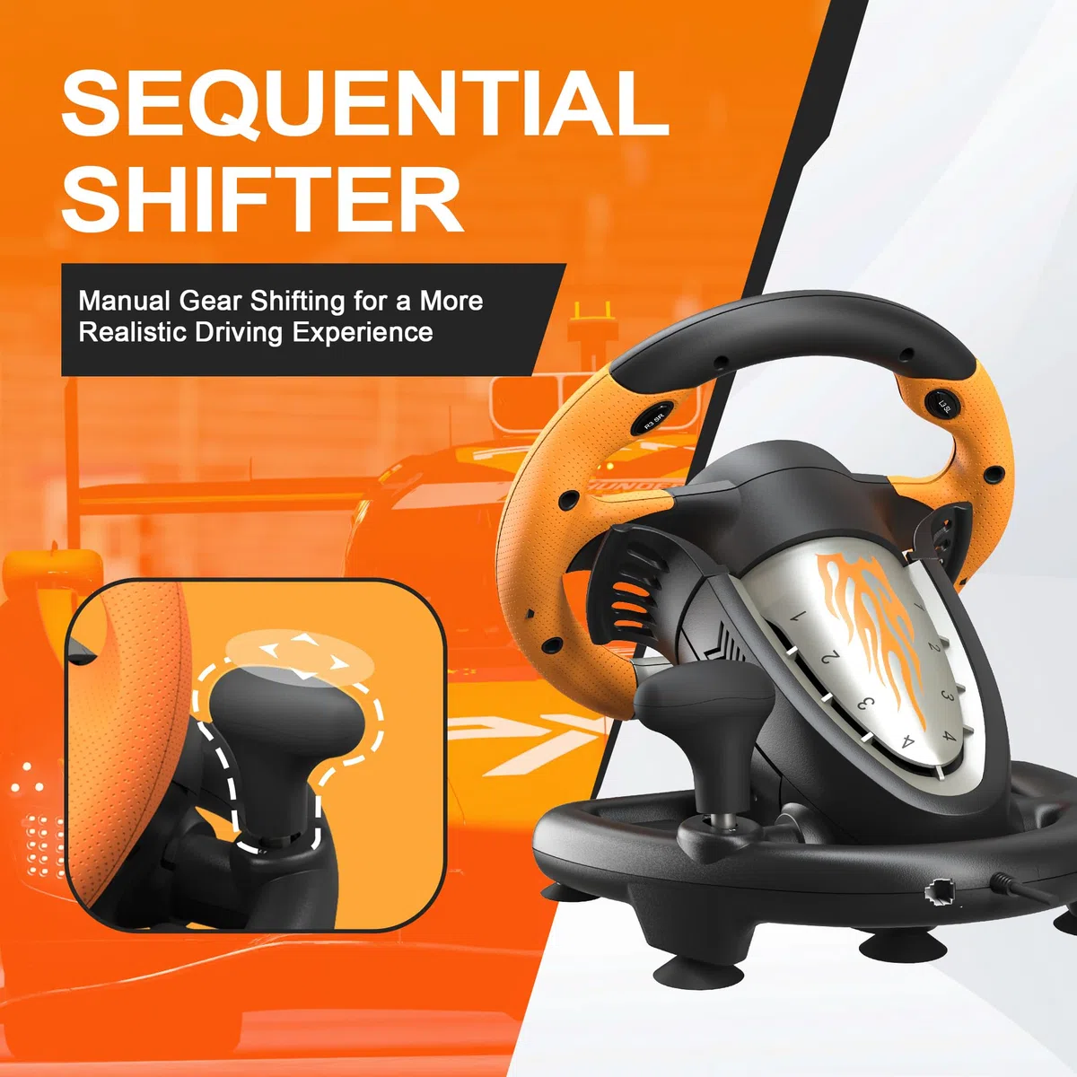 PXN V3 PRO Racing Wheel, Volante Universale da 180 Gradi USB per Auto Sim Race con Pedali per PS3, PS4, Xbox One, Switch -Arancia