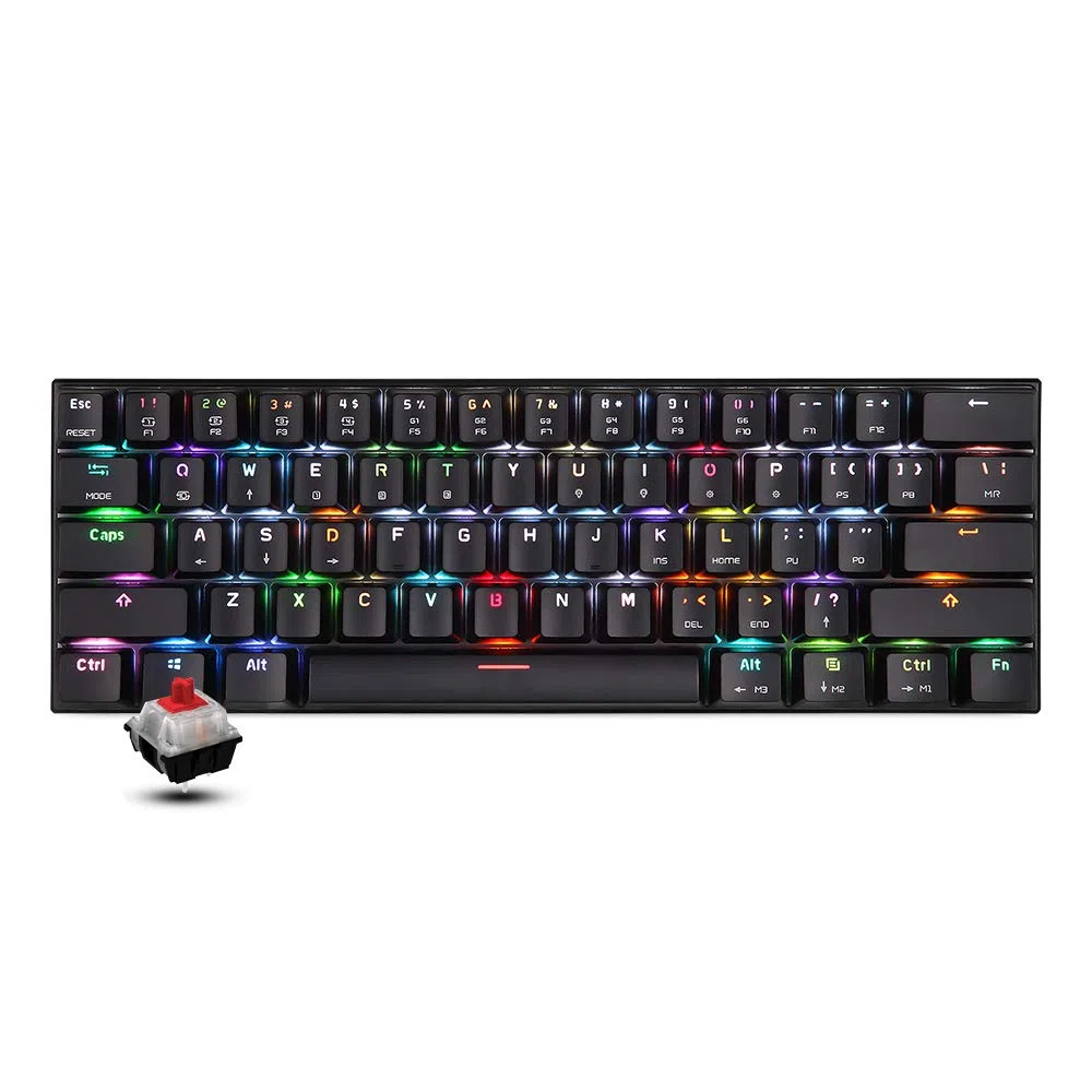 Motospeed CK62 Tastiera Meccanica 61 Tasti RGB Keyboard Meccanica, Cavo USB/Blutooth Dual Mode Gaming Tastiera, Red Switch OUTEMU, Nero