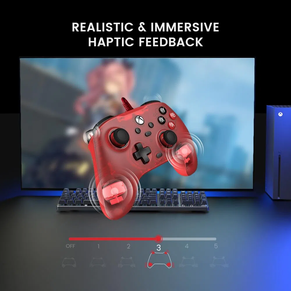GameSir T7 Controller Xbox cablato con joystick e trigger effetto Hall, Gamepad Plug & Play per Xbox Series X|S, Xbox One, Windows, Steam (rosso)